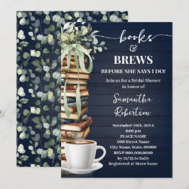 Navy Eucalyptus Böcker & Brews Kaffe Bröllopsdusch Inbjudningar