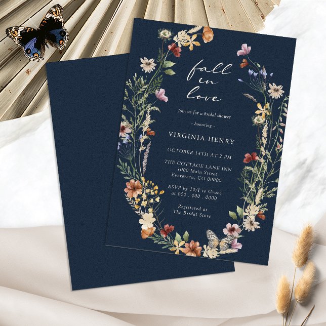 Navy Fall In Love Bröllopsfestinladning Inbjudningar (Navy Blue Fall In Love Bridal Shower Invitation by Painted Paperie
)