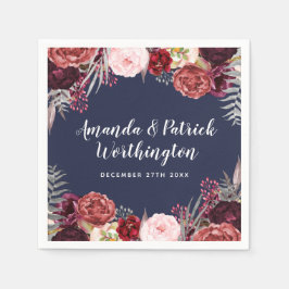 Navy Fall Marsala Peony Bröllop Napkins Pappersservett