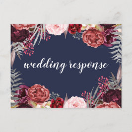 Navy Fall Marsala Peony Bröllop OSA Postkort Inbjudan Vykort
