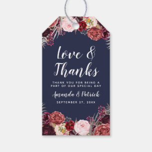 Navy Fall Marsala Peony WedFavor Märkre Presentetikett