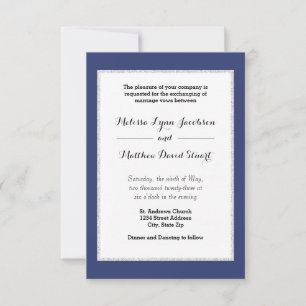 Navy & Falskt glitter inramat - 3x5 bröllopsinbjud Inbjudningar