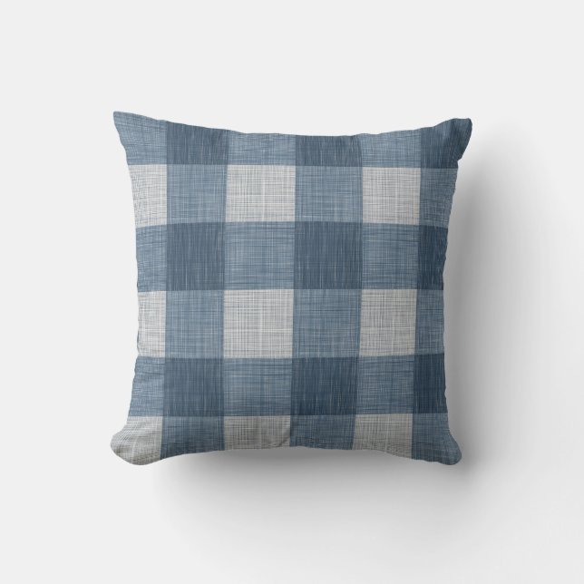 Navy Farmhouse Buffalo-rutig Kudde (Framsida)