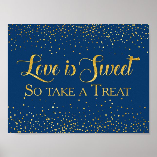 Navy Faux Gold Glitter Confetti Wedding Dessert Poster (Framsidan)