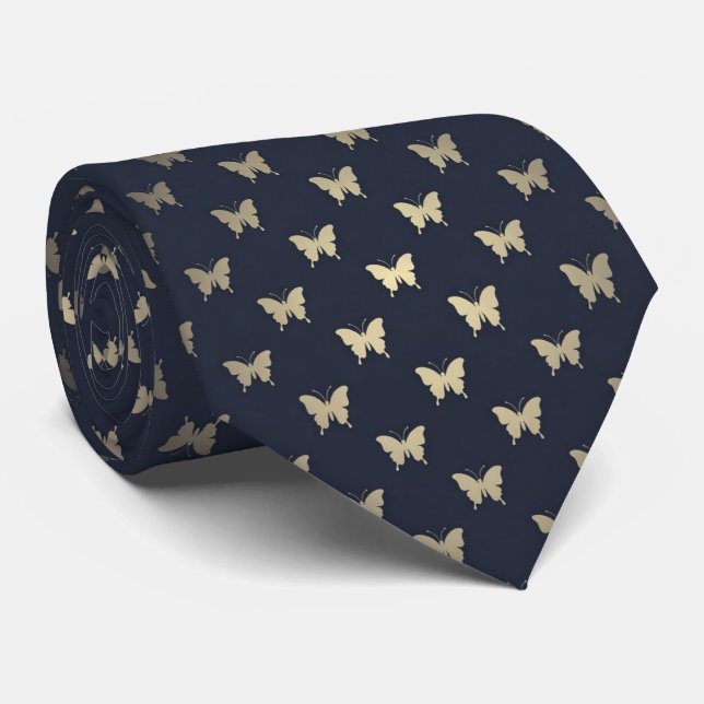Navy Fjäril Elegant  Slips (Rullad)