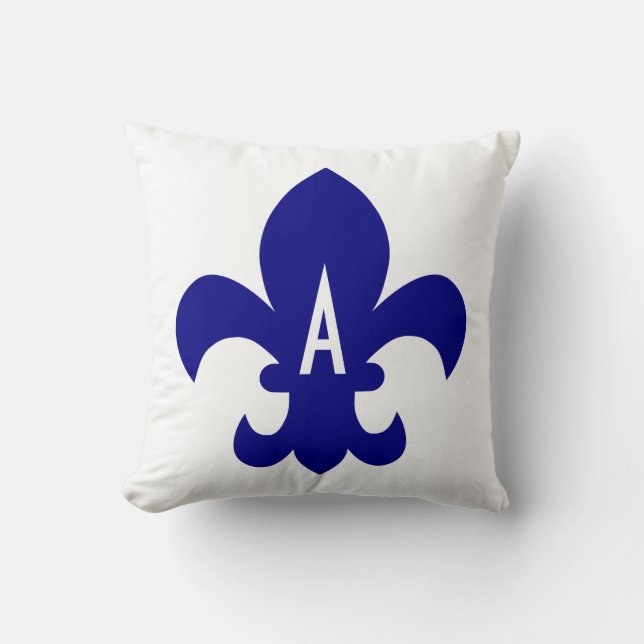 Navy Fleur de Lis Monogram Kudde (Framsida)