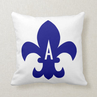Navy Fleur de Lis Monogram Kudde