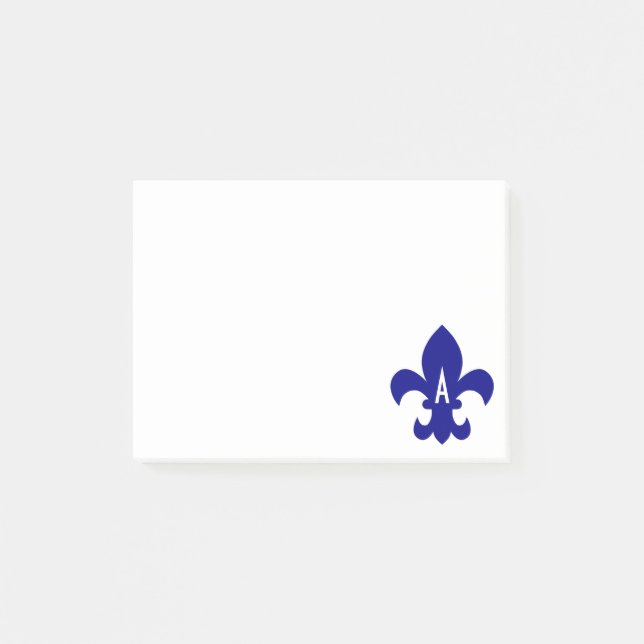 Navy Fleur de Lis Monogram Post-it Block (Framsida)