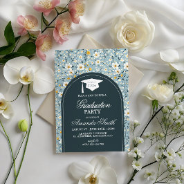 Navy Floral Arch Class of 2026 Grad Invite Inbjudningar