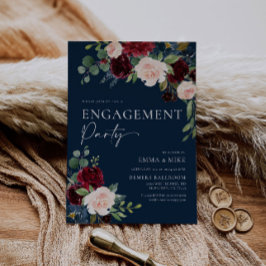 Navy Floral Burgundy Blush Bröllopsinbjudan Inbjudningar