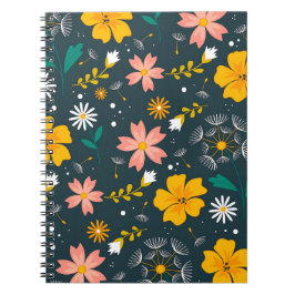 Navy Floral Garden Whimsical Spring Pattern Anteckningsbok