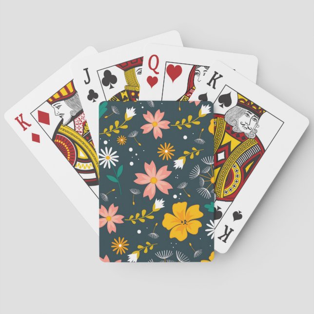 Navy Floral Garden Whimsical Spring Pattern Casinokort (Baksidan)