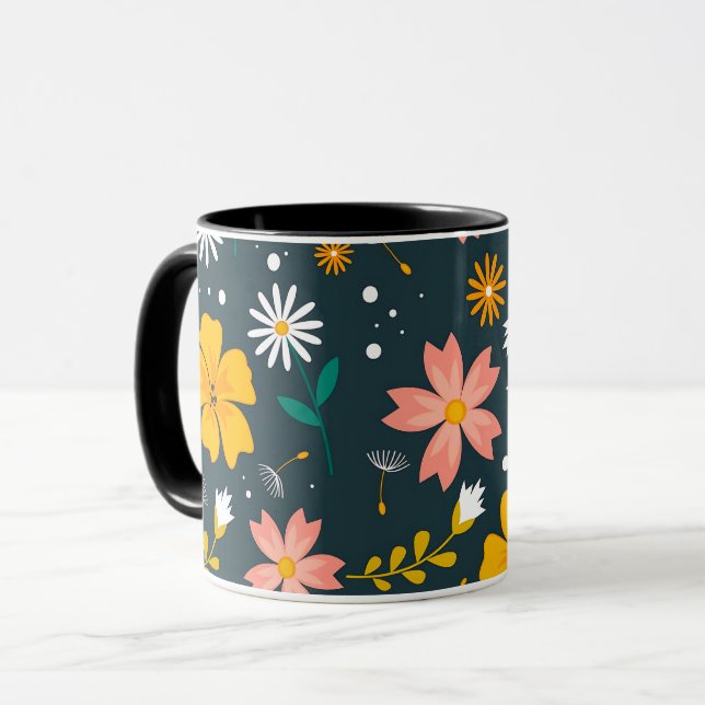 Navy Floral Garden Whimsical Spring Pattern Mugg (Framsida vänster)
