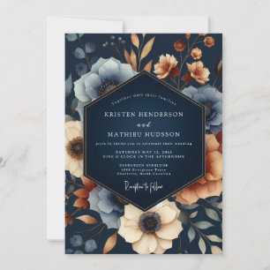 Navy Floral Höstens Öppna Yppighet Bröllop Inbjudningar
