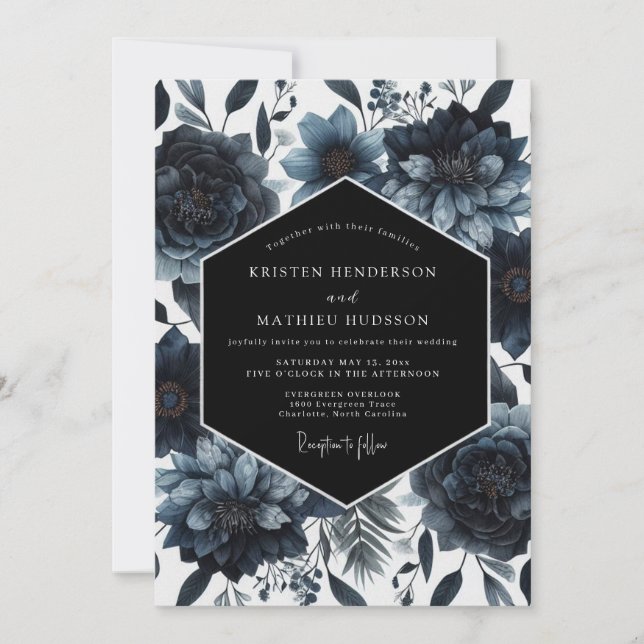 Navy Floral Natt Hochs Inbjudningar (Framsida)