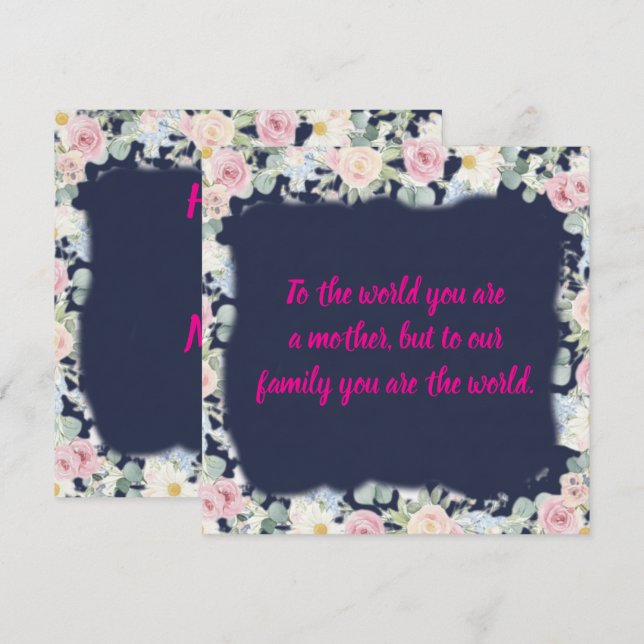 Navy Floral Pink Typography Mother's Day Card Julkort (Fram/baksida)