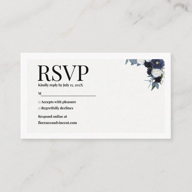 Navy Floral RSVP Card Tilläggskort (Framsida)