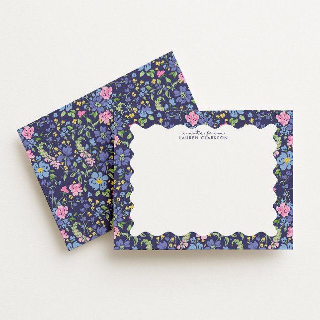 Navy Floral Wavy Frame Note Card Inbjudningar (Skapare uppladdad)