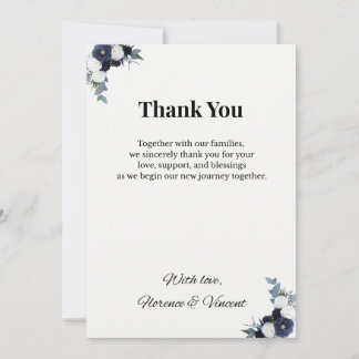Navy Floral Wedding Thank You Card Inbjudningar