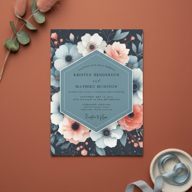 Navy Floral Whimsy Wedding Inbjudningar (Skapare uppladdad)