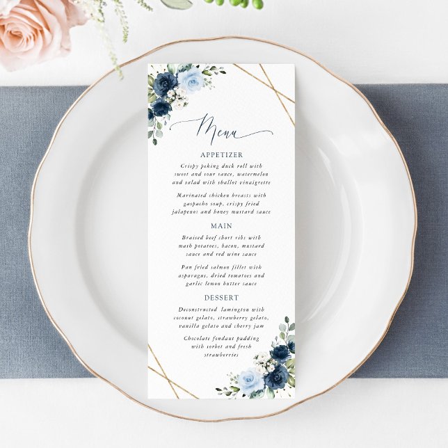 Navy Flowers, Blue Flowers, Bridal Shower Menu Meny (Skapare uppladdad)
