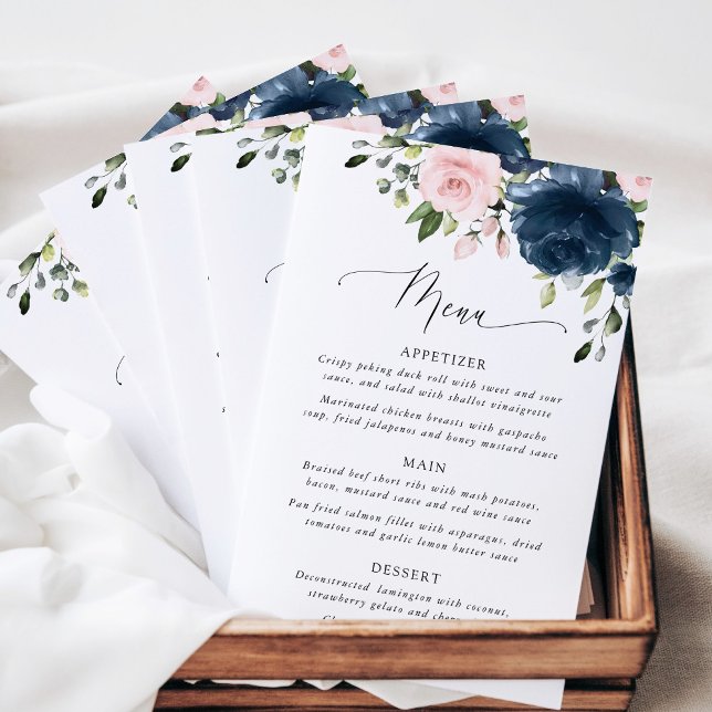 Navy Flowers, Pink Flowers, Bridal Shower Menu (Skapare uppladdad)