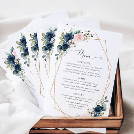 Navy Flowers, Pink Flowers, Bridal Shower Menu