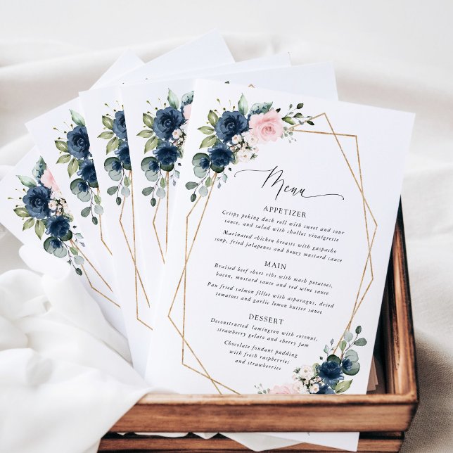 Navy Flowers, Pink Flowers, Bridal Shower Menu (Skapare uppladdad)