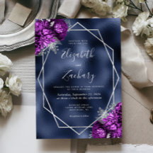 Navy Folie Lila Silver Blommig Bröllop