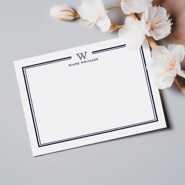 NAVY Formal Classic Family Monogram Dubbla Ram Anteckningskort (Skapare uppladdad)