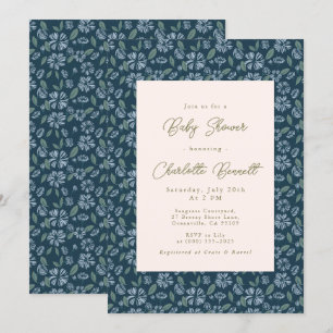 Navy Frost Bloom Blommig Baby Shower Inbjudningar