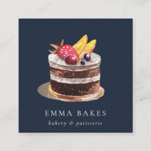 NAVY FRUIT BLOMMIGT CAKE PATISSERIE CUPCAKE BAKERY FYRKANTIGT VISITKORT