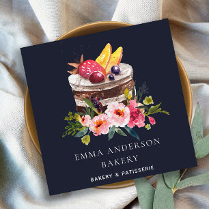 NAVY FRUIT BLOMMIGT CAKE PATISSERIE CUPCAKE BAKERY FYRKANTIGT VISITKORT