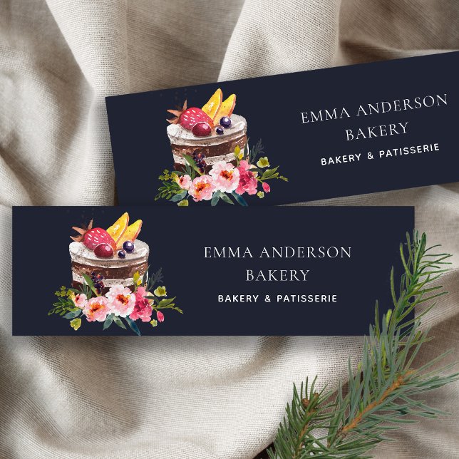 NAVY FRUIT BLOMMIGT CAKE PATISSERIE CUPCAKE BAKERY MINI VISITKORT (Skapare uppladdad)