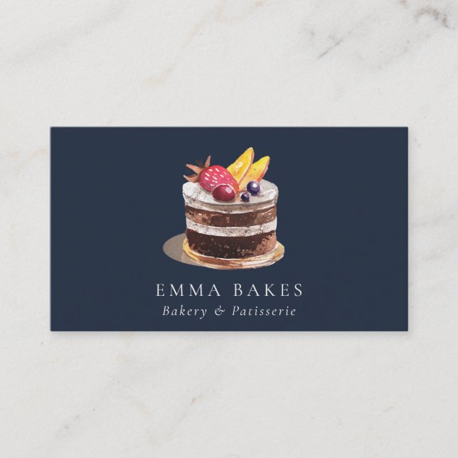 NAVY FRUIT BLOMMIGT CAKE PATISSERIE CUPCAKE BAKERY VISITKORT (Framsida)