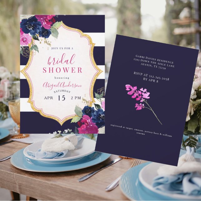 Navy & Fuchsia Floral Bridal Shower Inbjudningar (Skapare uppladdad)