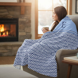 Navy Geometric Chevron Monogram Design Fleecefilt