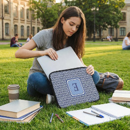 Navy Geometric Chevron Monogram Design Laptop Fodral
