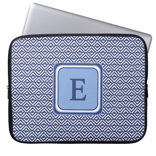 Navy Geometrisk Fickmonogramdesign Laptop Fodral (Framsidan)