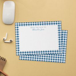 Navy Gingham Check Personal Stationery Note Card Tack Kort