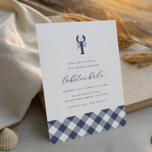 Navy Gingham Classic Summer Lobster Bake Party Inbjudningar