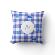 Navy Gingham Fjäril Elegant Monogram