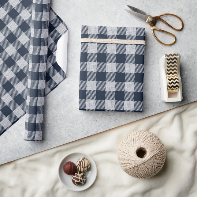 Navy Gingham Play Helgdag Presentpapper (Hantverk)