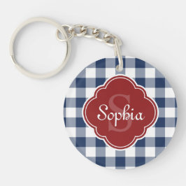 Navy Gingham Red Quatrefoil Monogram