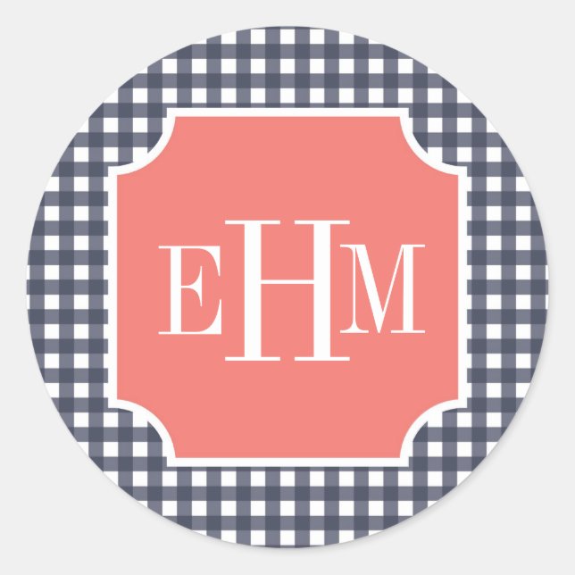 Navy Gingham Runt Klistermärke (Framsida)