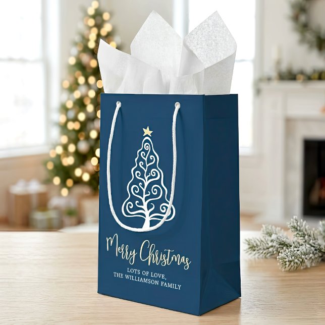 Navy Glad Jul Gran Skript Namn Whimsical (Skapare uppladdad)