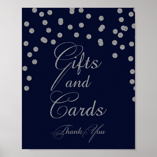 Navy Glitter gåvor och kort skylt (Framsidan)