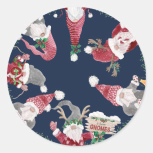 Navy Gnomes jul Watercolor Holly Foliage Runt Klistermärke