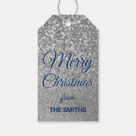 Navy God Jul Falskt Silver Glitter Presentetikett