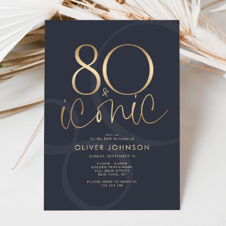 Navy Gold 80 och ikonisk födelsedagsinbjudan Inbjudningar
